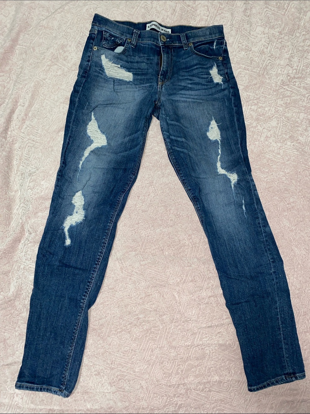 EXPRESS Women’s Distressed Dark Blue Jeans
